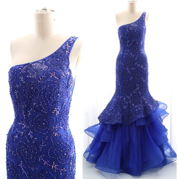 Simple Backless Royal Blue Off-the-Shoulder Mermaid Prom Gown main image 1